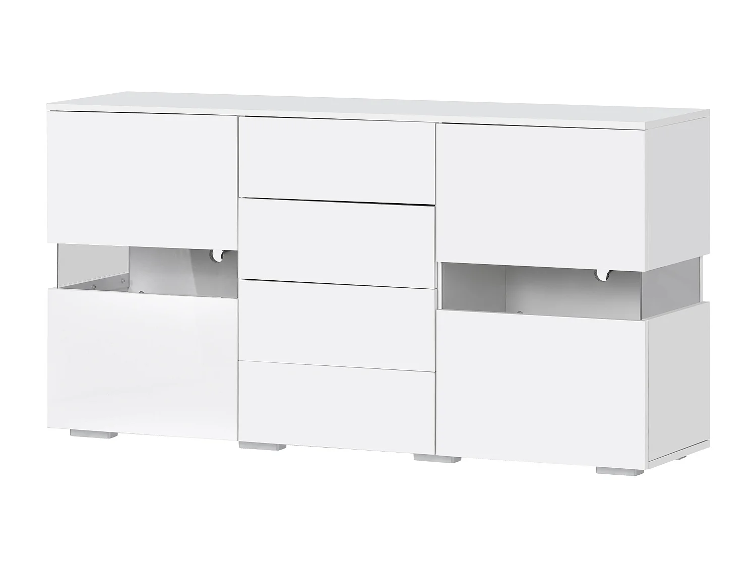 Buffet 140x35x72 cm LED avec 2 portes 4 tiroirs - meuble de rangement - bois - blanc