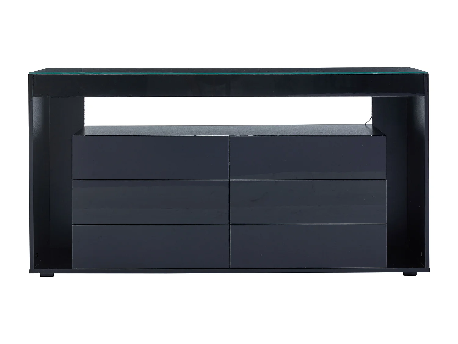 Buffet 140x40x72 cm LED bois 6 tiroirs meuble de rangement en bois - plateau en verre - noir
