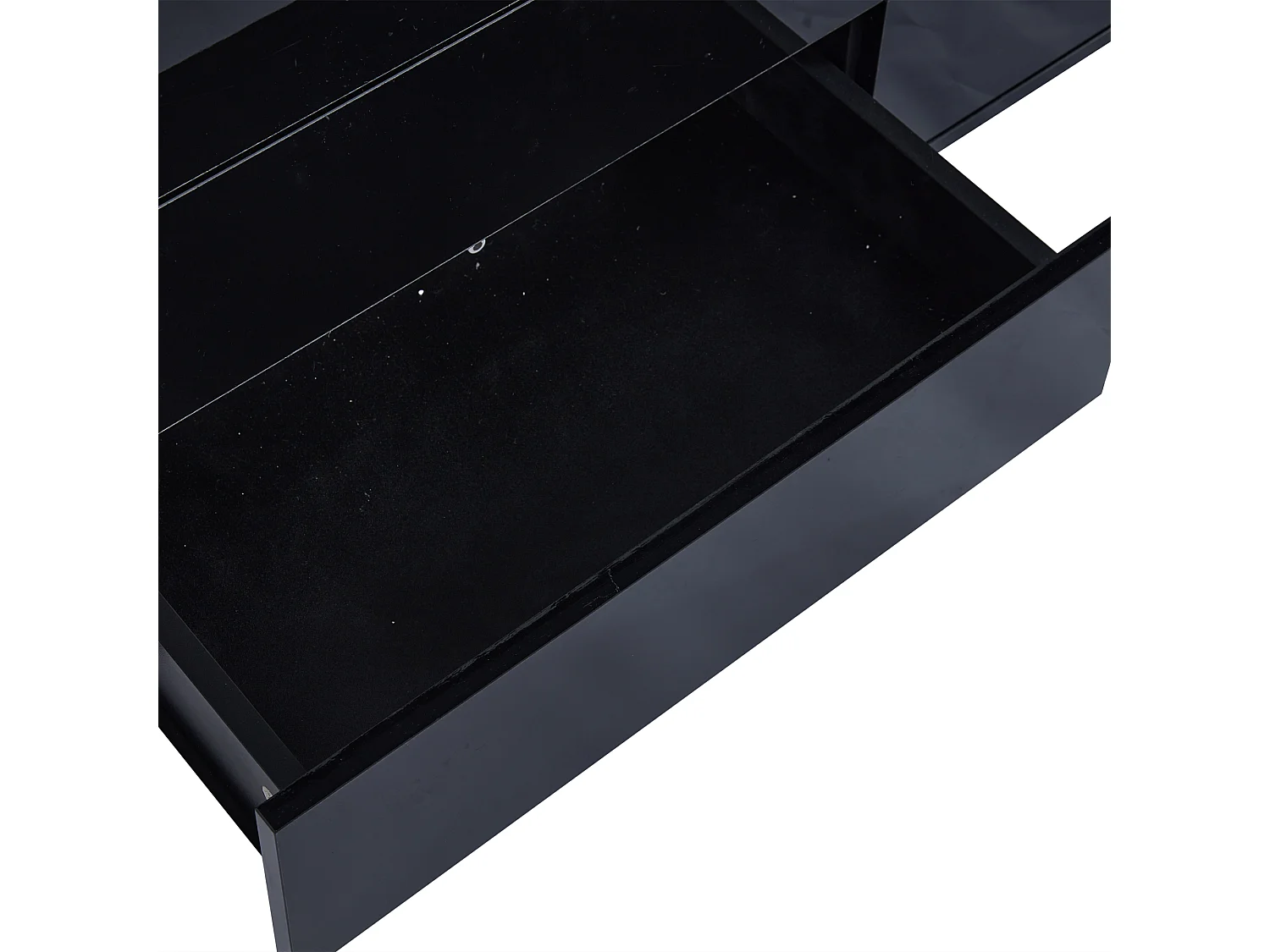 Buffet 140x40x70 cm, 6 tiroirs, LED 16 couleurs, plateau en verre trempé, panneaux de particules noir brillant