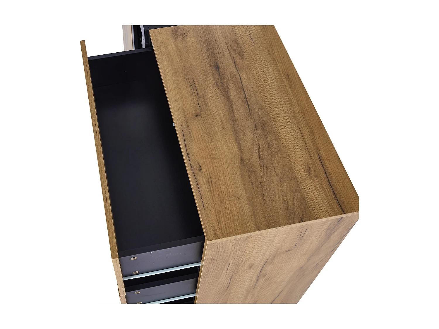 Buffet 140x40x80 cm  LED 1 porte 3 tiroirs 2 étagères en verre - meuble de rangement bois - marron