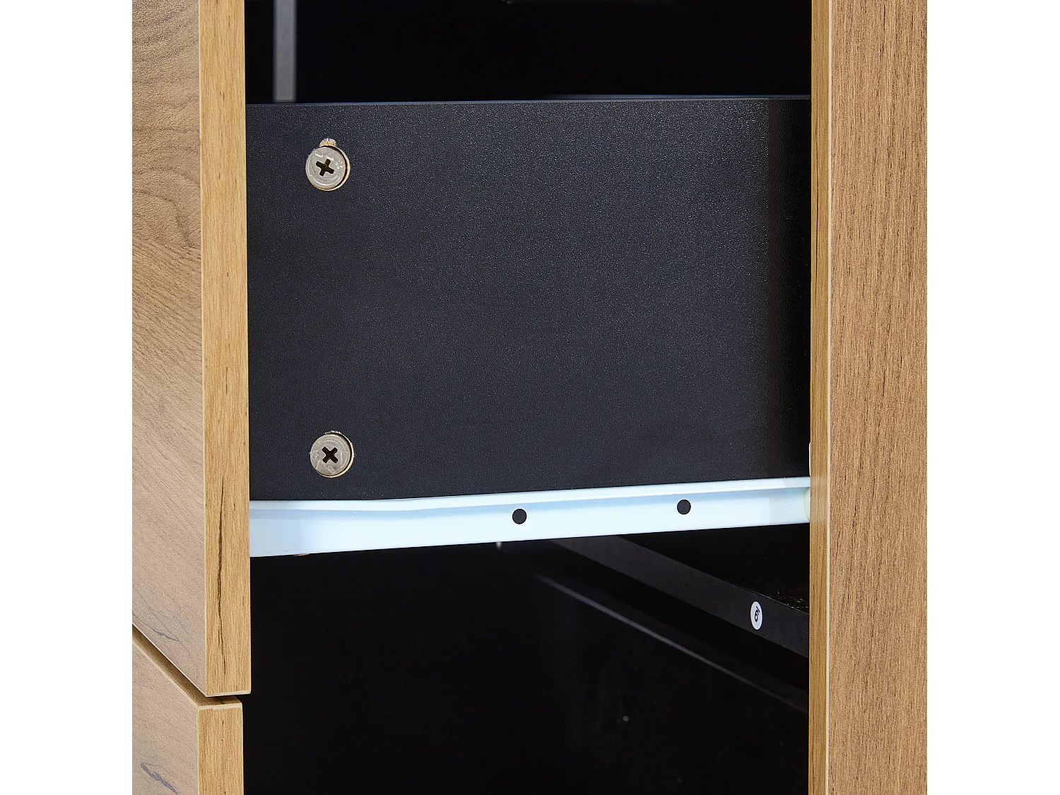 Buffet 140x40x80 cm  LED 1 porte 3 tiroirs 2 étagères en verre - meuble de rangement bois - marron