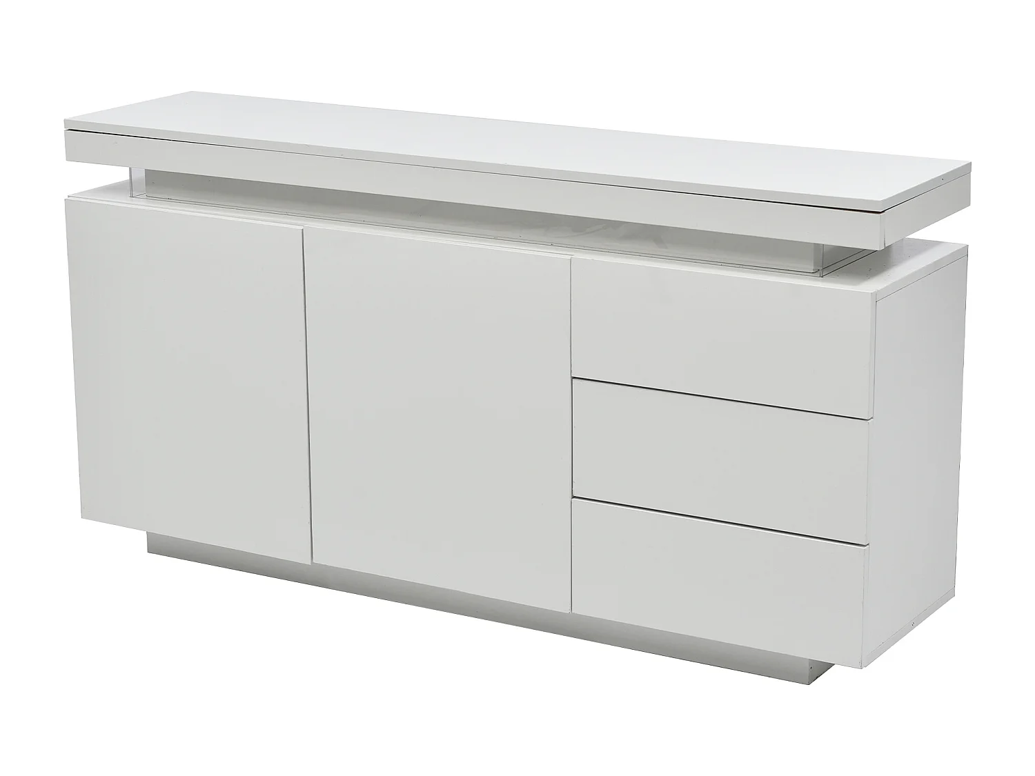 Buffet 140x35x72.5 cm salle à manger LED avec 2 portes 3 tiroirs - meuble de rangement - bois - blanc