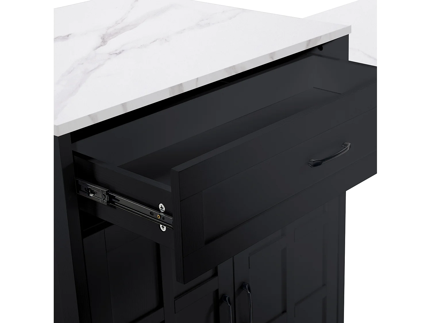 Meuble de bar (133-202)x54x93.5 cm 2 portes 2 tiroirs Îlot de cuisine en bois avec plateau extensible - noir