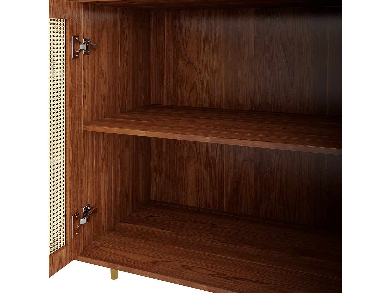 Buffet 160x40x75 cm 2 portes en rotin 6 tiroirs rangement - poignées et pieds en doré - marron