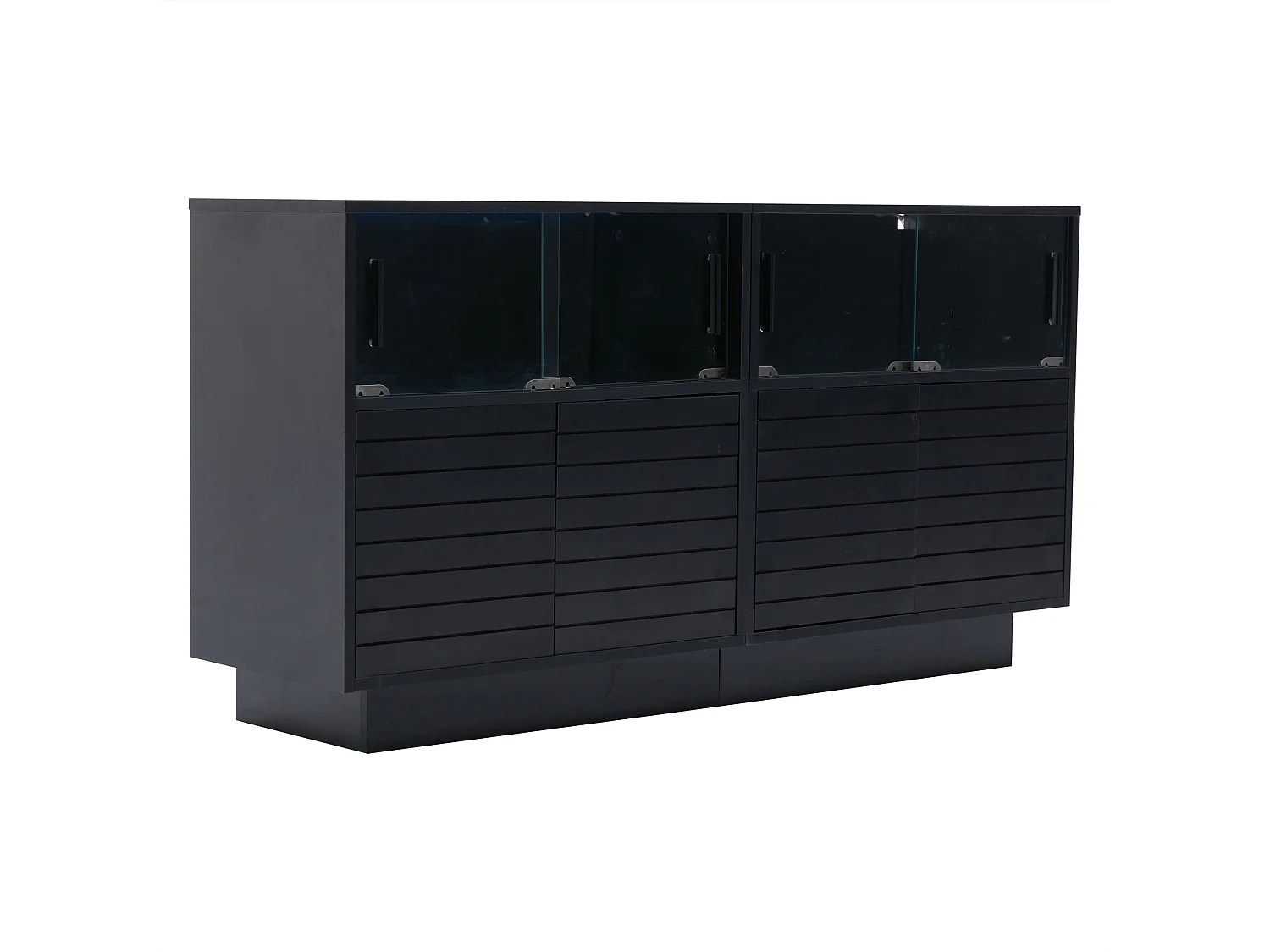 Buffet 130x35x68 cm LED avec 4 portes et 4 portes vitrées - meuble de rangement en bois - noir