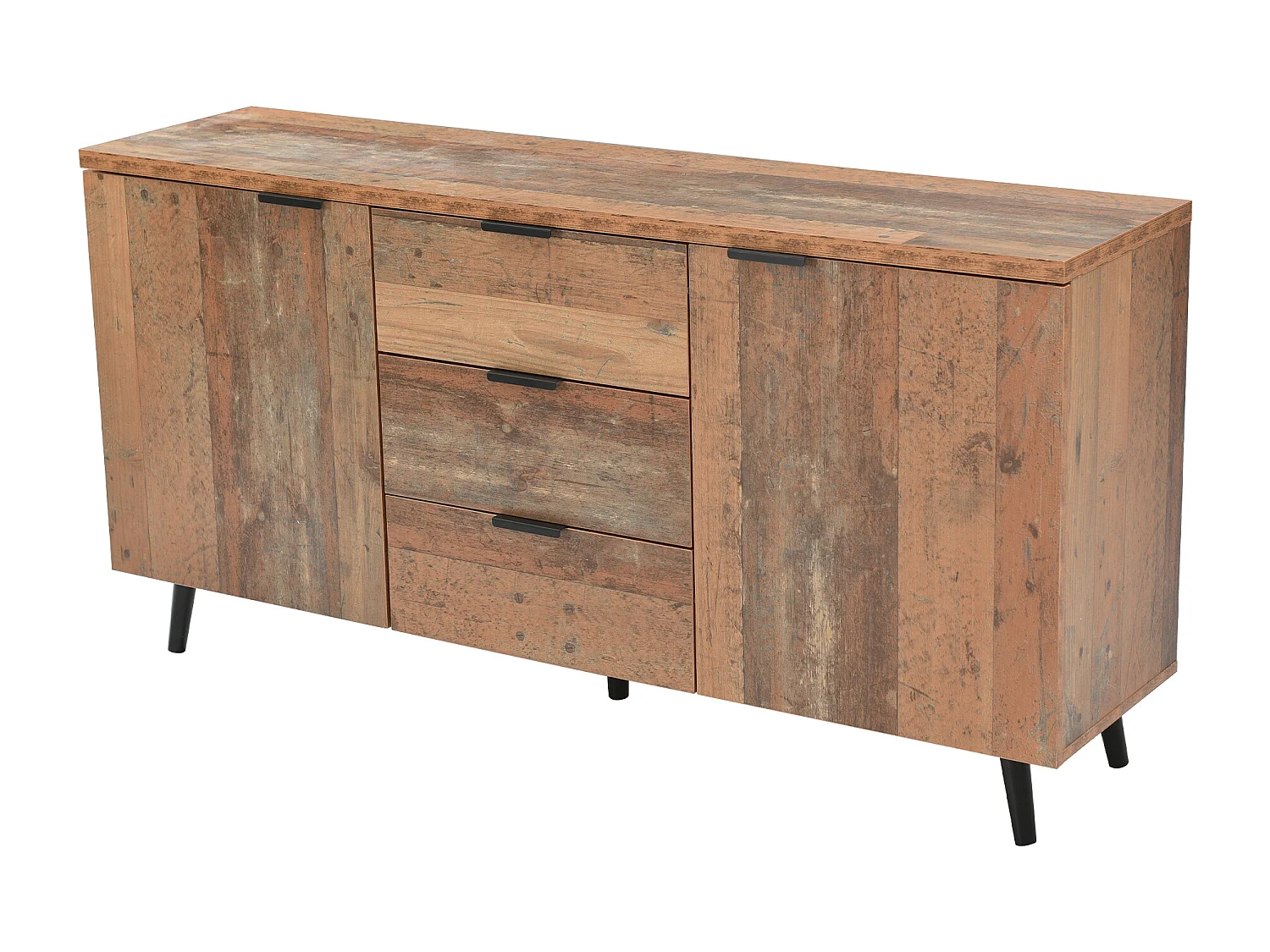Meuble TV bahut 140x35x70 cm, 3 tiroirs, étagères réglables et amovibles, panneaux de particules, brun antique