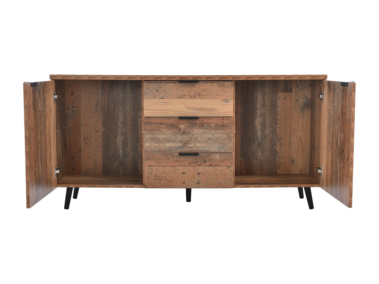 Meuble TV bahut 140x35x70 cm, 3 tiroirs, étagères réglables et amovibles, panneaux de particules, brun antique