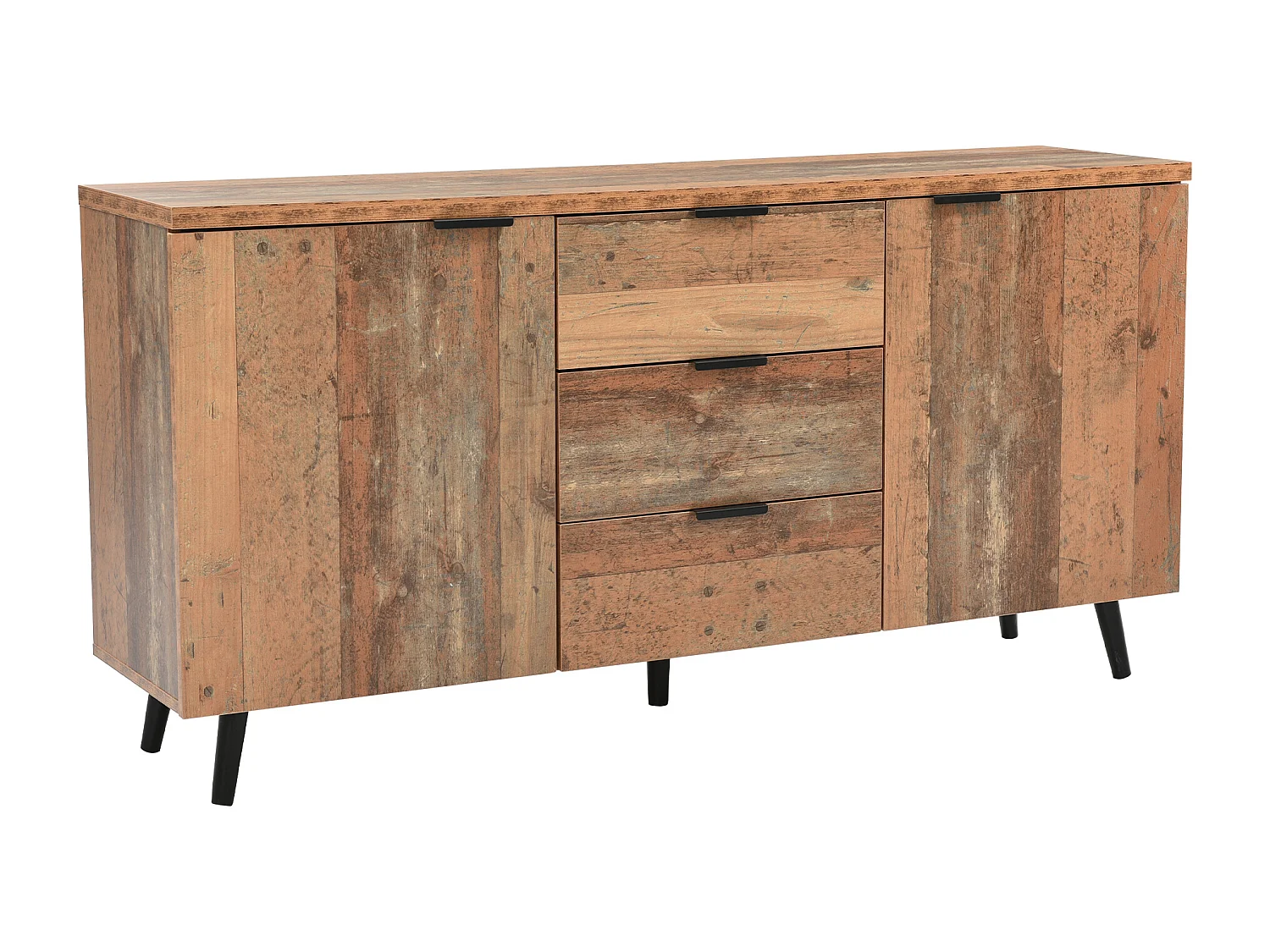 Meuble TV bahut 140x35x70 cm, 3 tiroirs, étagères réglables et amovibles, panneaux de particules, brun antique