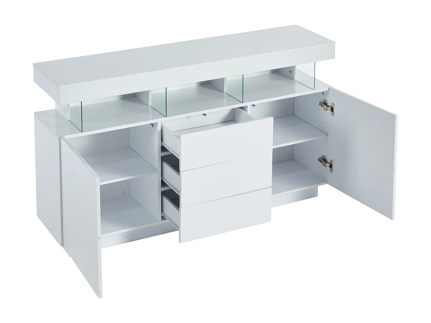 Buffet 140x35x80 cm LED 2 portes 3 tiroirs meuble de rangement en bois - blanc