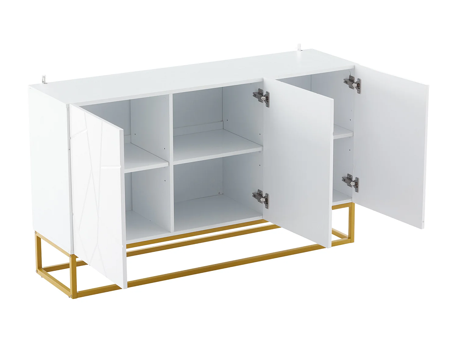 Buffet 130x36x76 cm bois 3 portes meuble de rangement - pieds en métal et étagères réglables - blanc