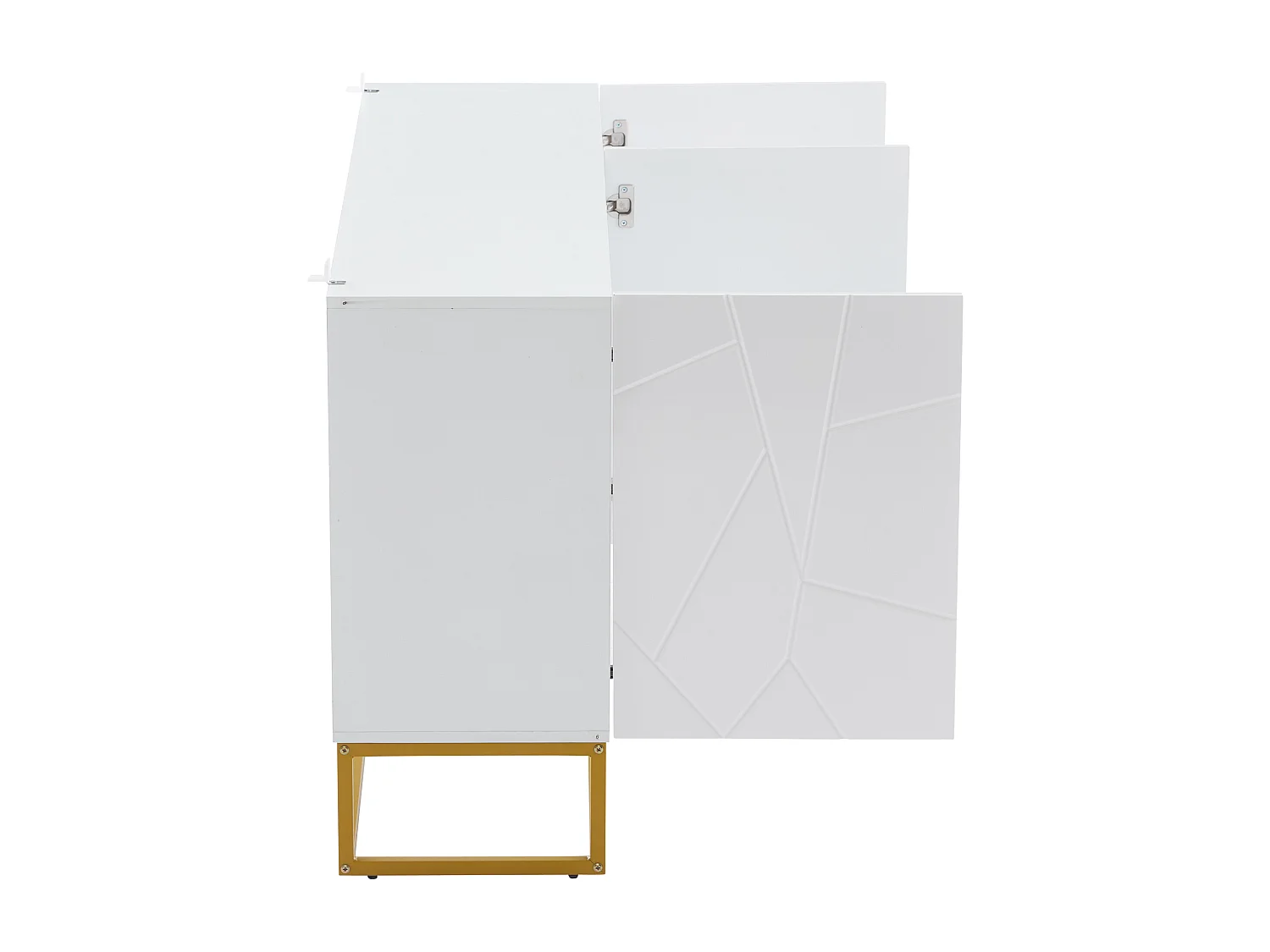 Buffet 130x36x76 cm bois 3 portes meuble de rangement - pieds en métal et étagères réglables - blanc