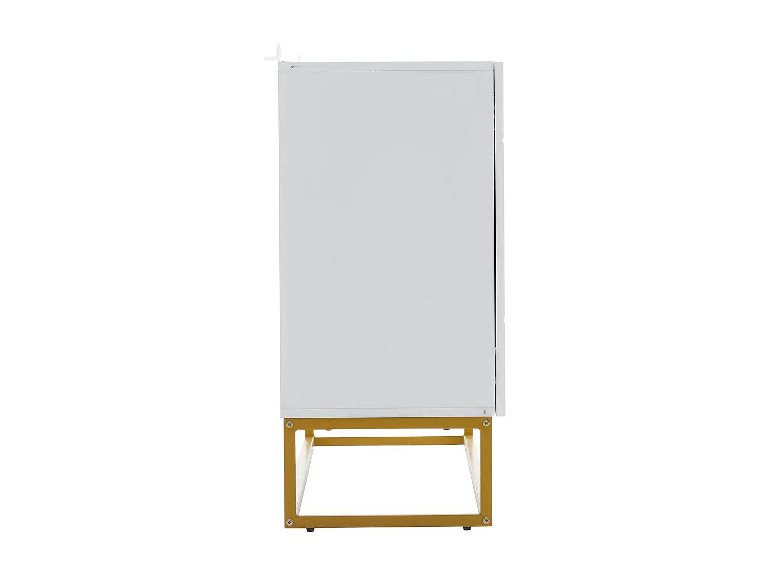 Buffet 130x38x76 cm, design rainuré brillant, 3 portes avec étagères réglables, panneaux de particules blanc et doré