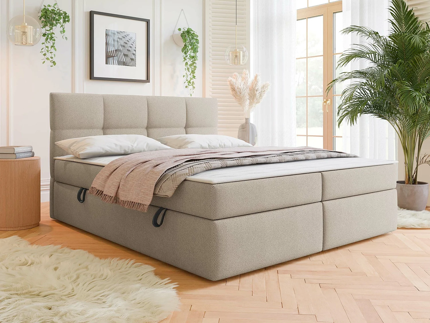 Lit continental ComfiDream 187, Double, Continental, Brun clair, 160x200, Tissu, 163cm