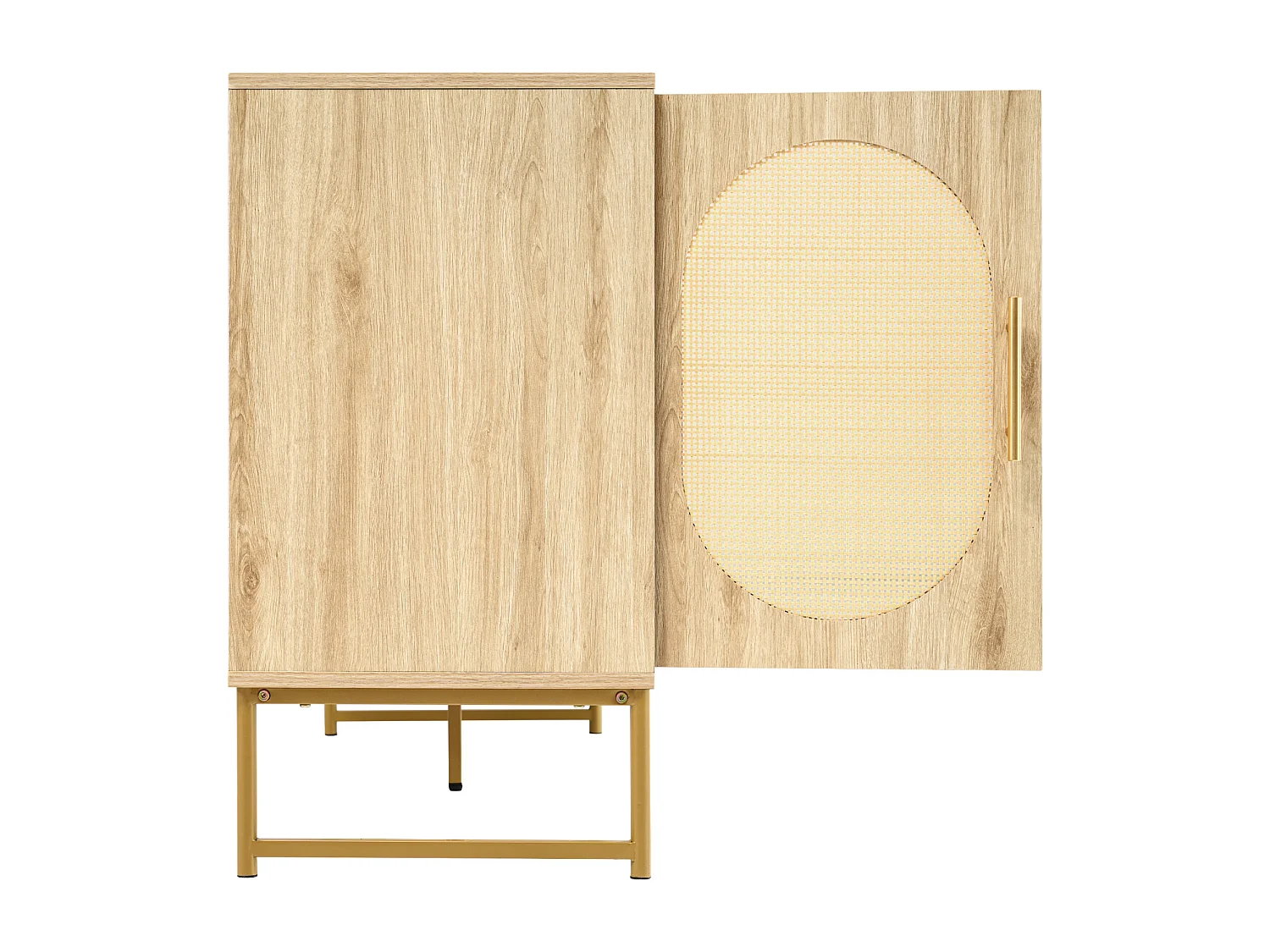 Buffet 120x40x74 cm 2 portes en rotin 3 tiroirs - meuble de rangement bois - chêne