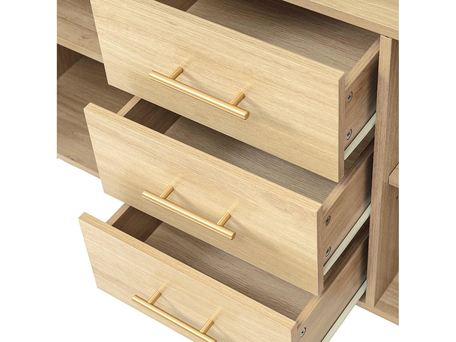 Buffet 120x40x74 cm, 3 tiroirs et 2 portes, étagère réglable, métal et panneaux de particules, chêne Sonoma