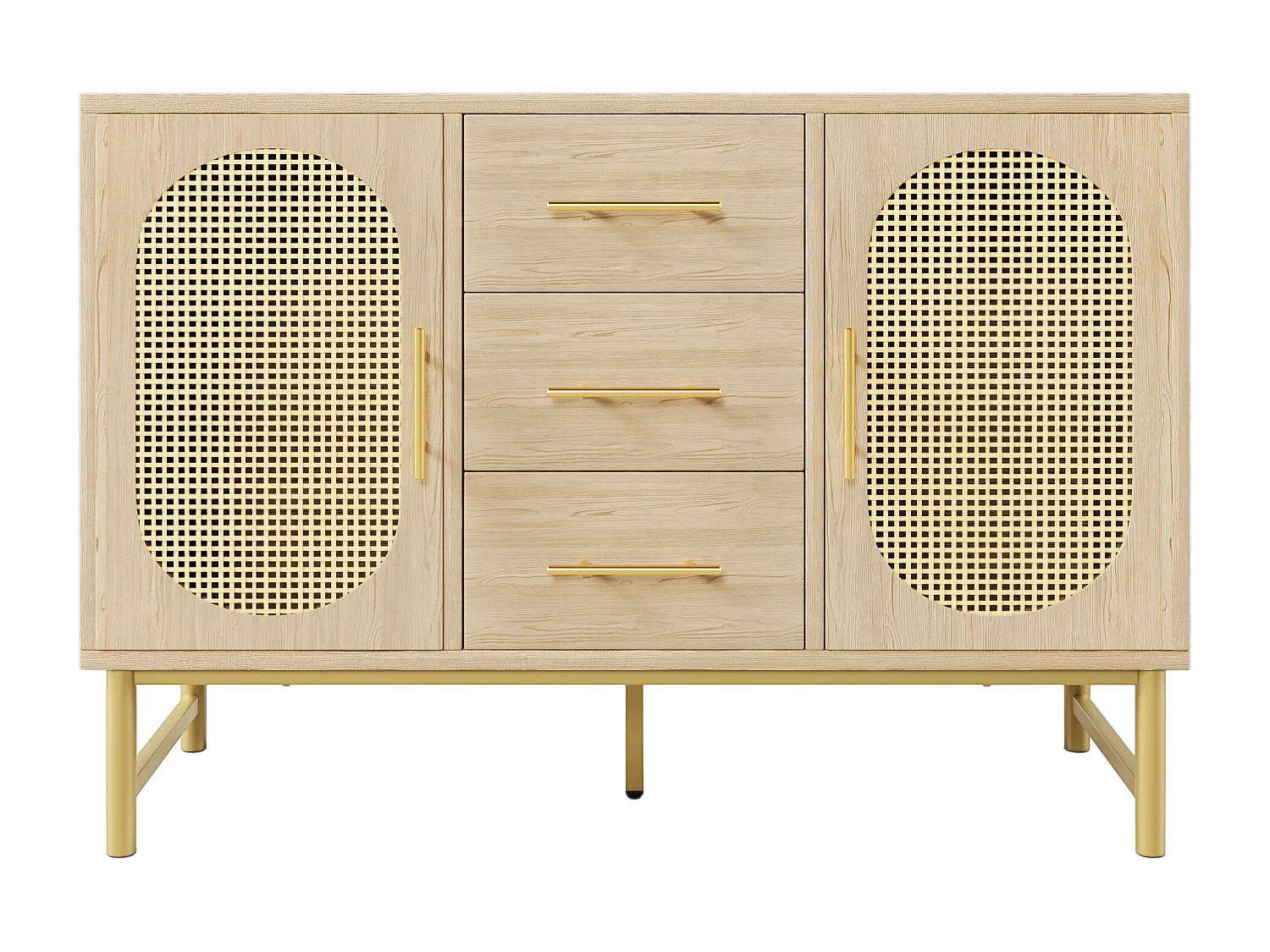 Buffet 120x40x74 cm, 3 tiroirs et 2 portes, étagère réglable, métal et panneaux de particules, chêne Sonoma