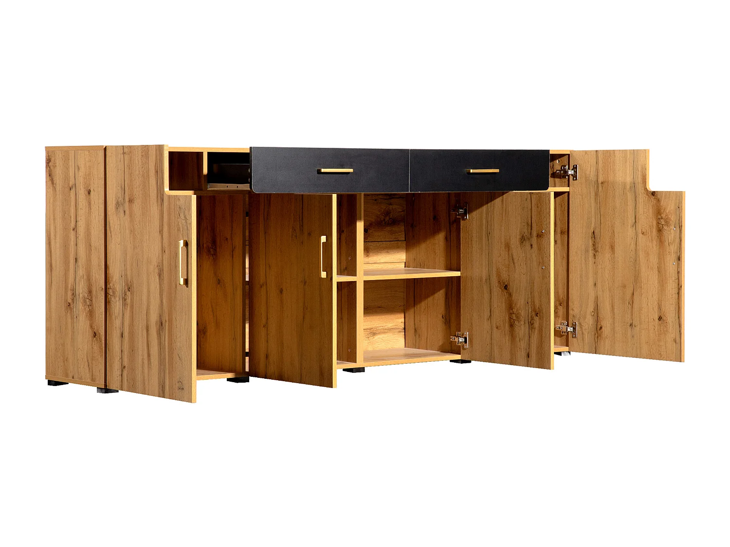 Buffet 208x39.5x80 cm, 4 portes et 2 tiroirs, grand rangement, panneaux de particules et PVC, marron