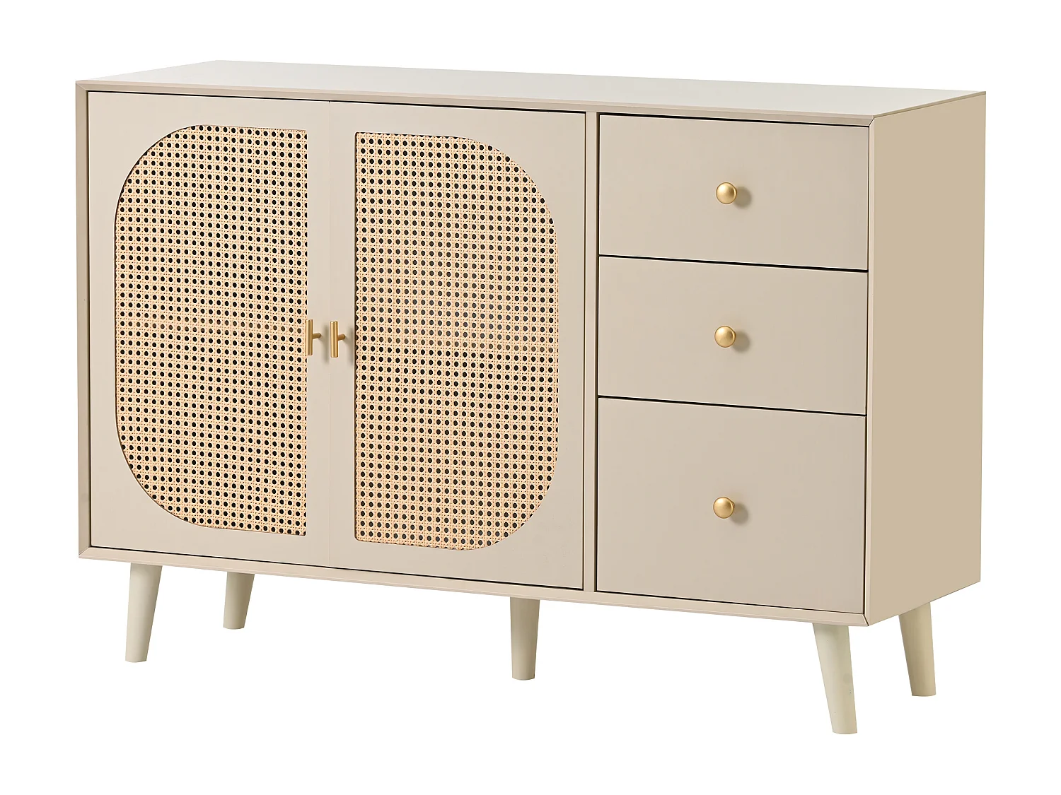 Buffet 120x40x82.5 cm, 2 portes et 3 tiroirs, push to open, panneaux de particules, blanc cassé