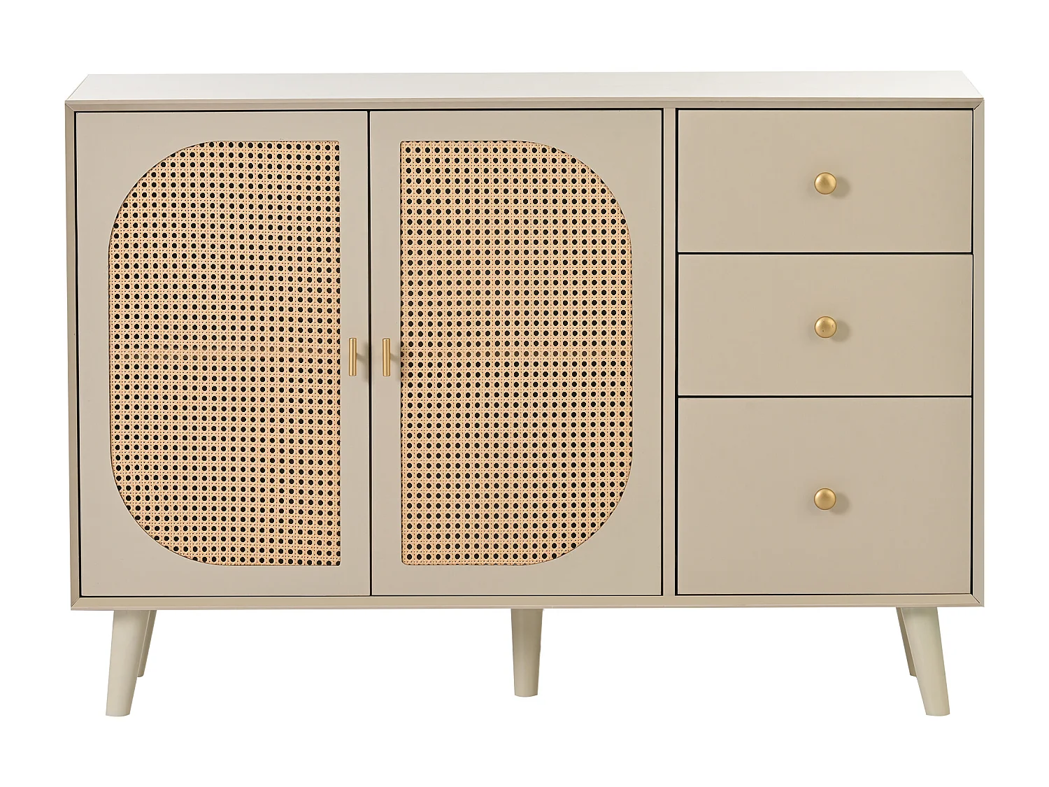 Buffet 120x40x82.5 cm, 2 portes et 3 tiroirs, push to open, panneaux de particules, blanc cassé