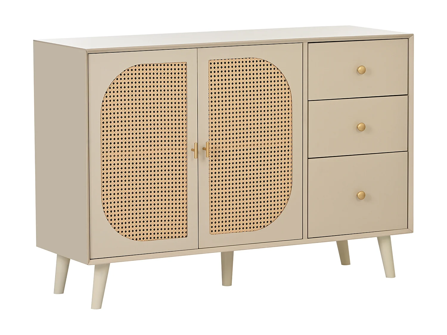 Buffet 120x40x82.5 cm, 2 portes et 3 tiroirs, push to open, panneaux de particules, blanc cassé