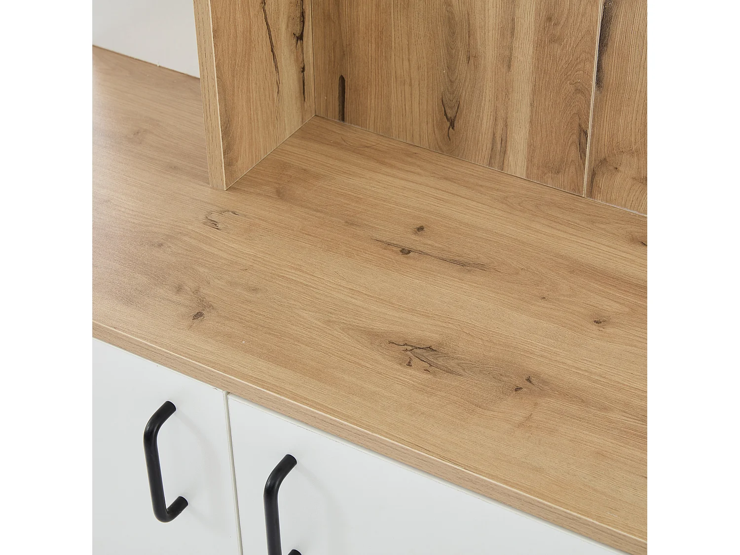 Meuble d'entrée 75x33x180 cm, 6 étagères ouvertes et 1 placard fermé, rangement chaussures, panneaux de particules, bois naturel et blanc