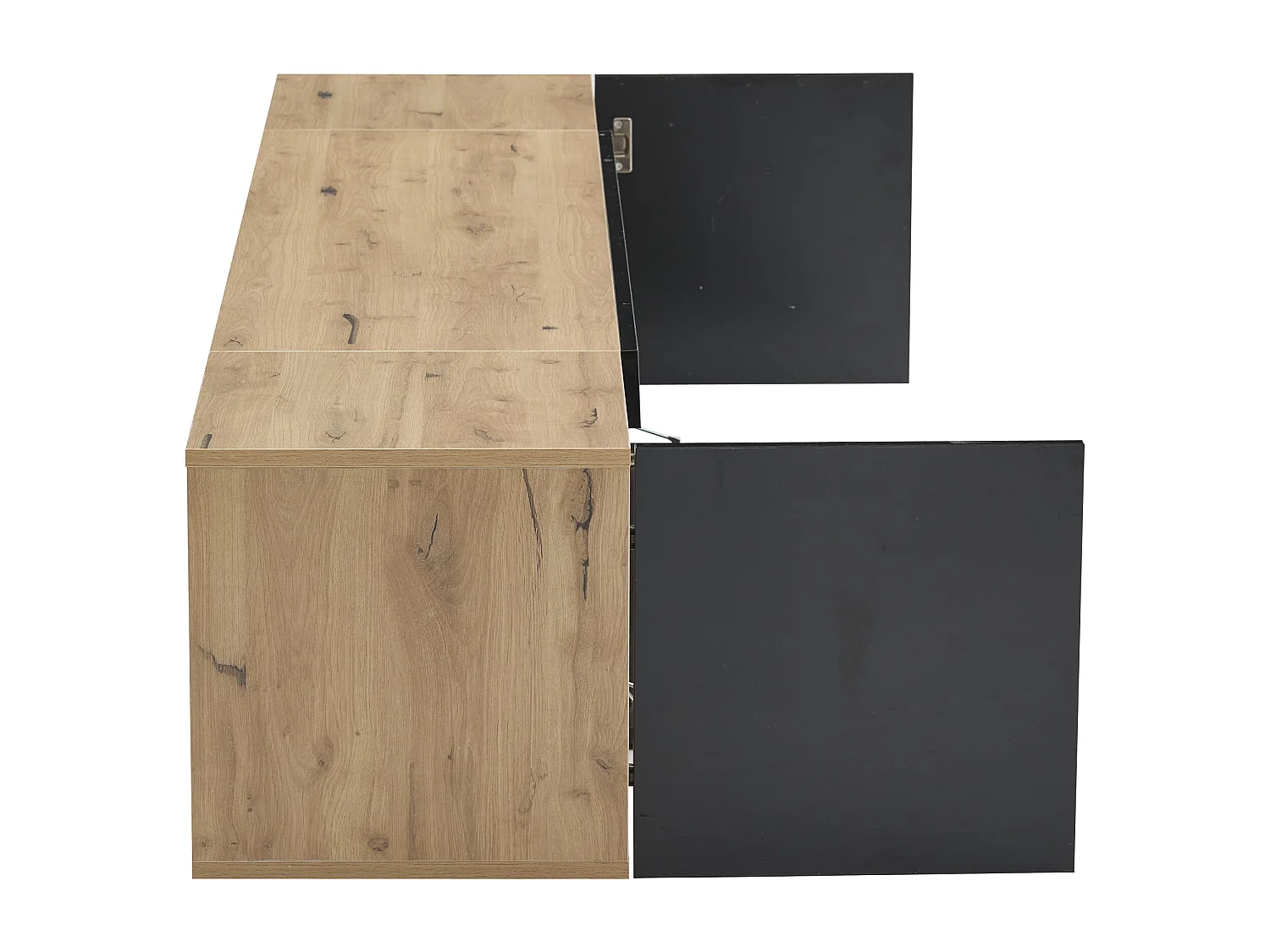 Meuble TV 180x35x30 cm suspendu LED salon avec 3 portes et rangement - bois - couleur naturel et noir