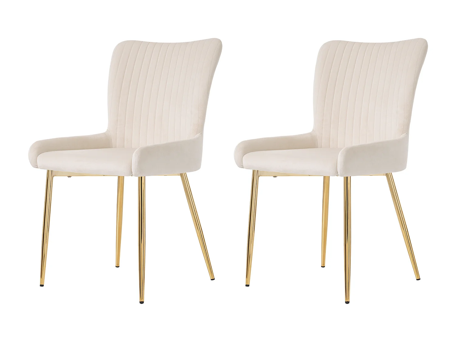 Lot de 2 chaises de salle à manger, confort lounge, soutien lombaire, pieds en métal doré, velours beige
