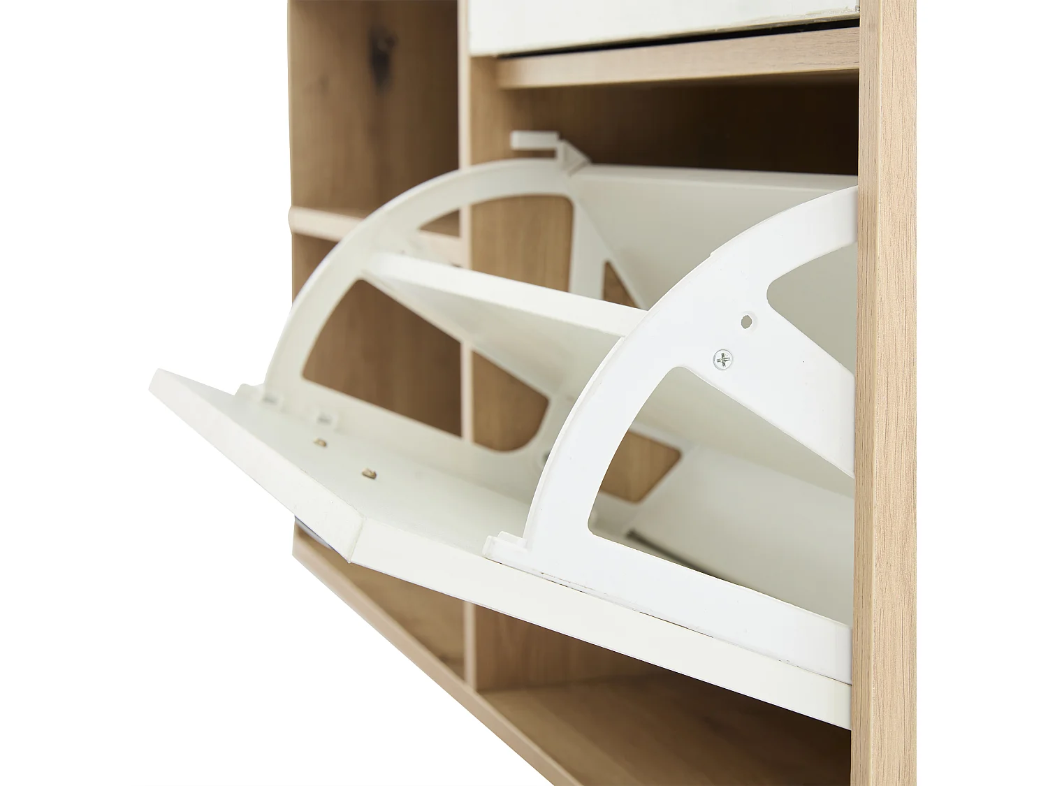 Vestiaire d'entrée 100x38.5x190 cm, miroir, banc à chaussures, 1 tiroir, panneau de particules, blanc et naturel