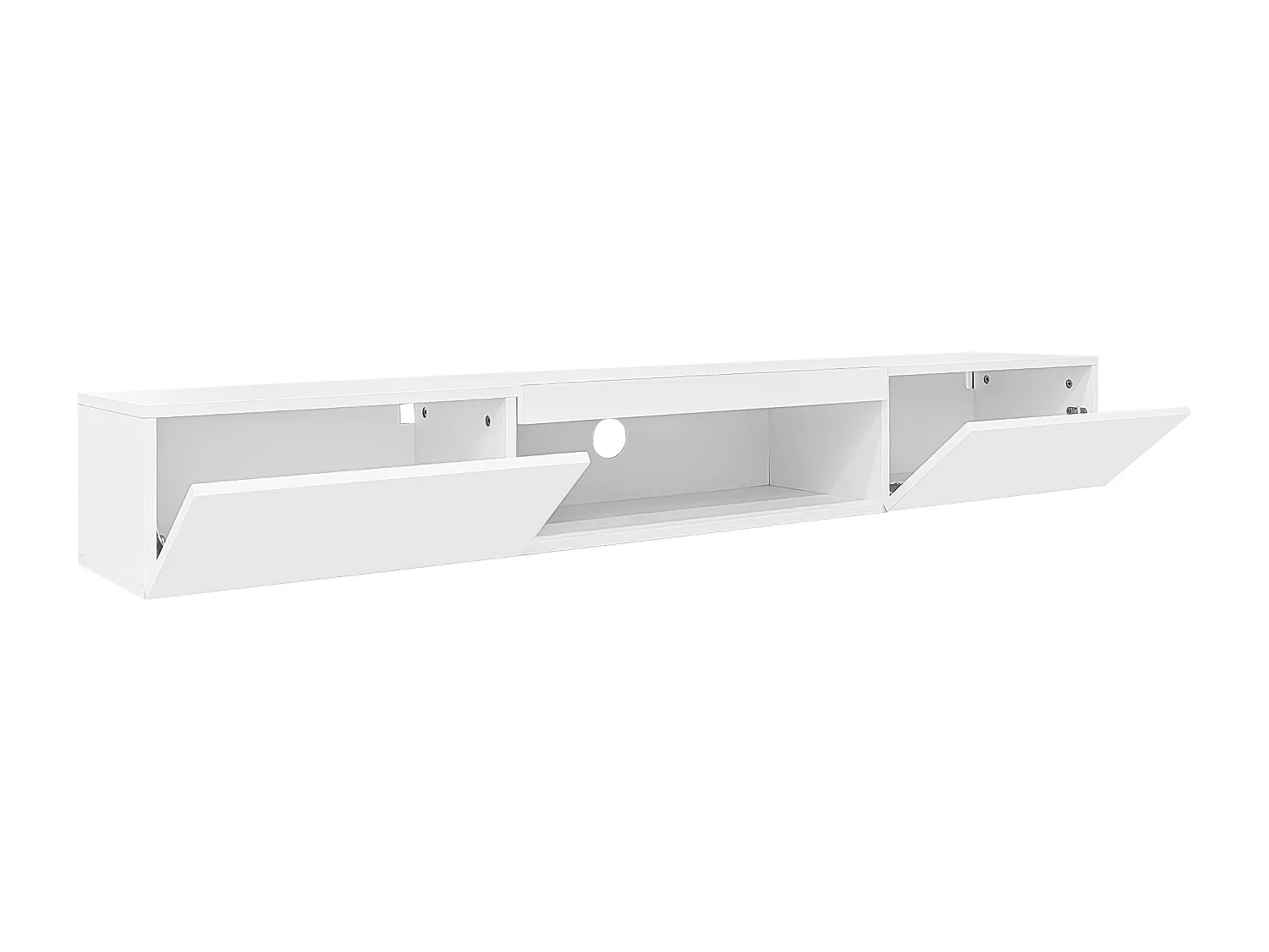 Meuble TV 160x31x22 cm suspendu LED salon avec 2 portes et rangement ouvert en bois - blanc