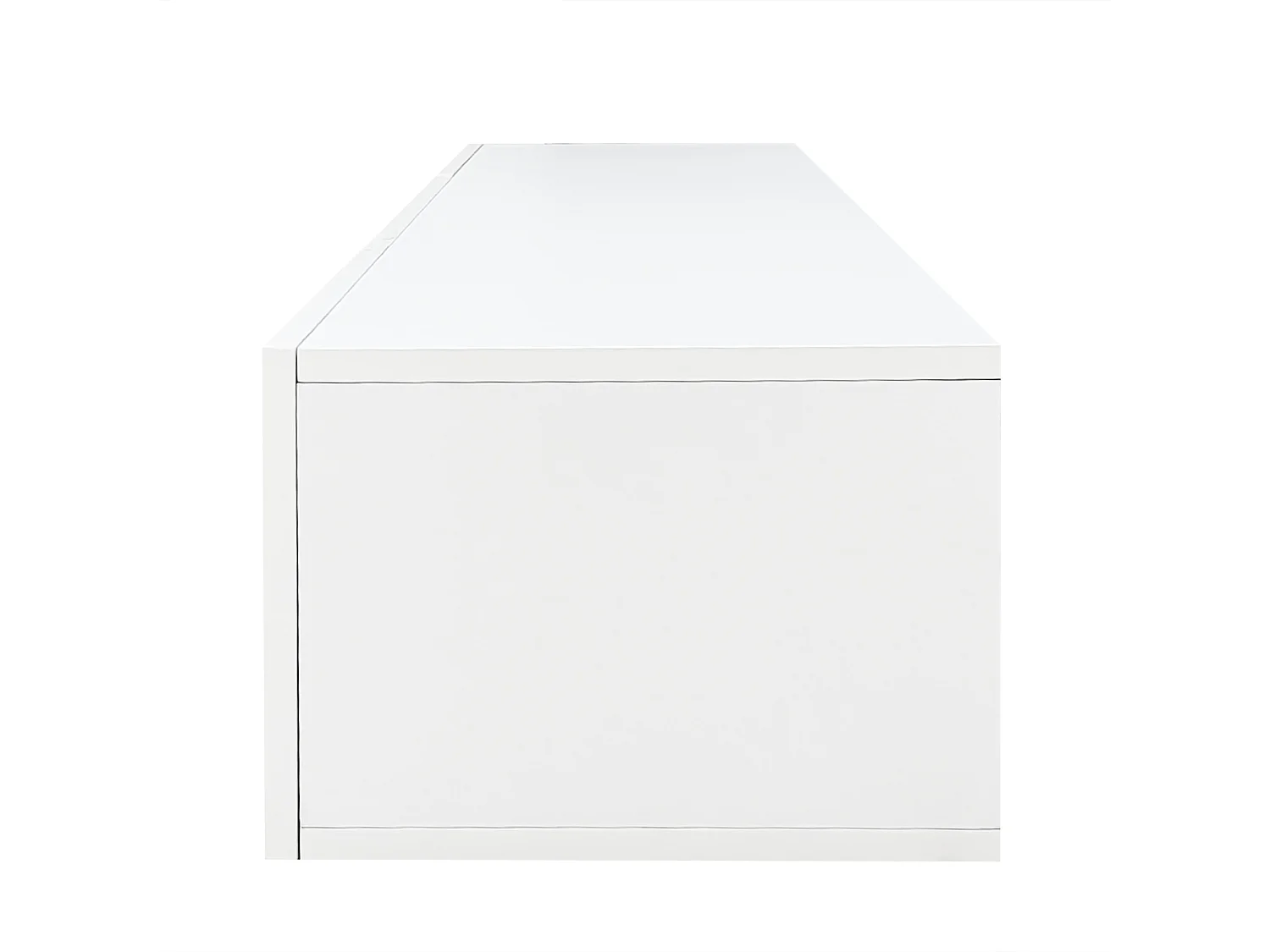 Meuble TV mural 160x31x22 cm, finition brillante, LED avec contrôle Bluetooth APP, rangement ouvert et 2 portes, panneau de particules blanc