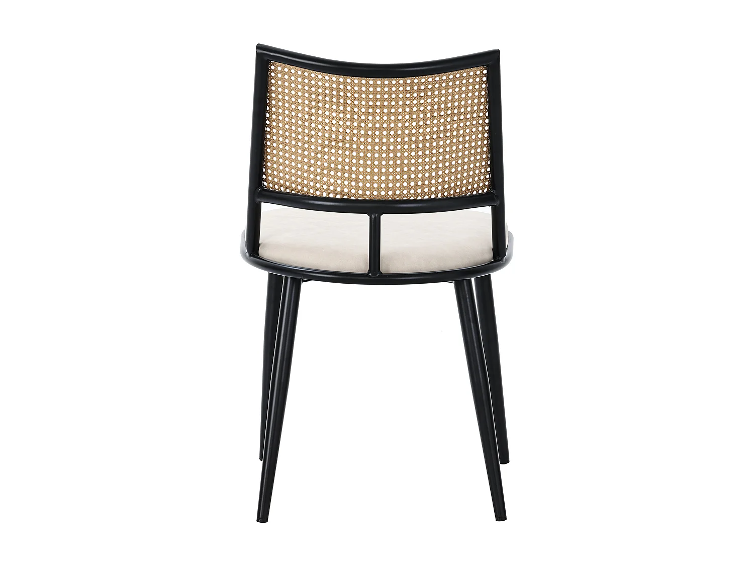 Lot de 2 chaises en rotin noir, assise en PU, légères, dossier aéré, pieds en métal