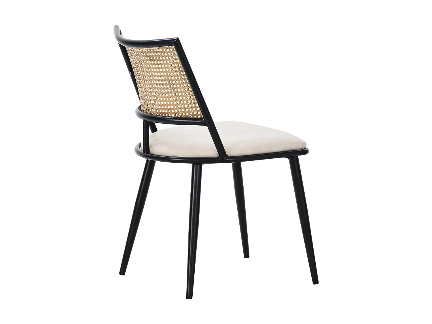 Lot de 2 chaises en rotin noir, assise en PU, légères, dossier aéré, pieds en métal
