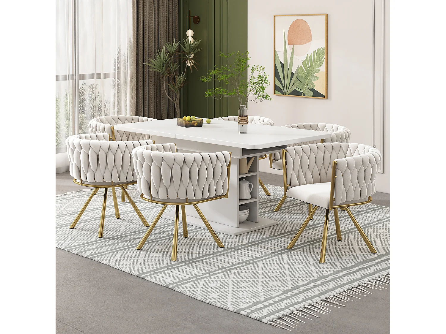 Lot de 2 chaises de salle à manger pivotantes, dossier ergonomique, pieds en métal, velours beige et doré