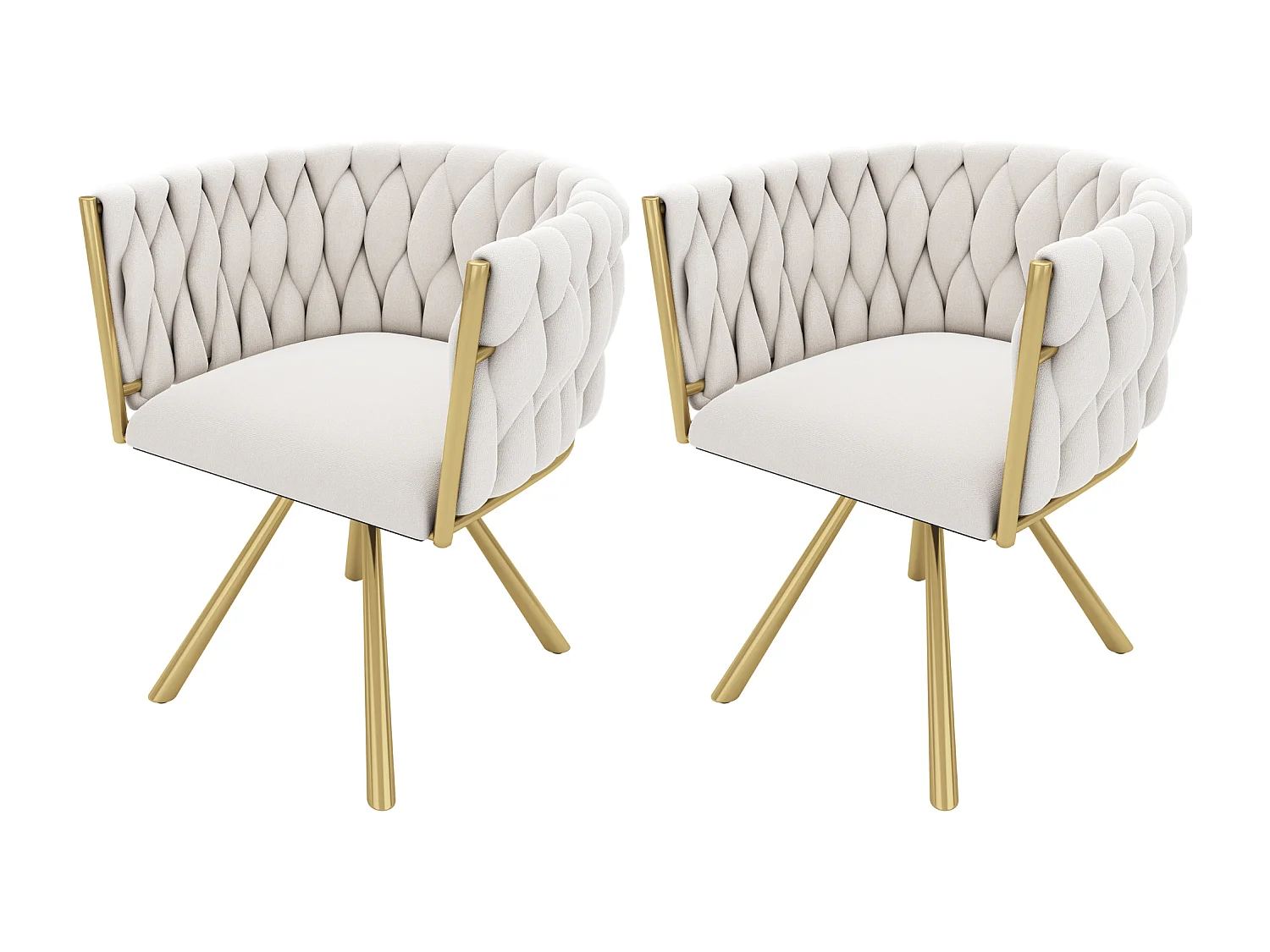 Lot de 2 chaises de salle à manger pivotantes, dossier ergonomique, pieds en métal, velours beige et doré