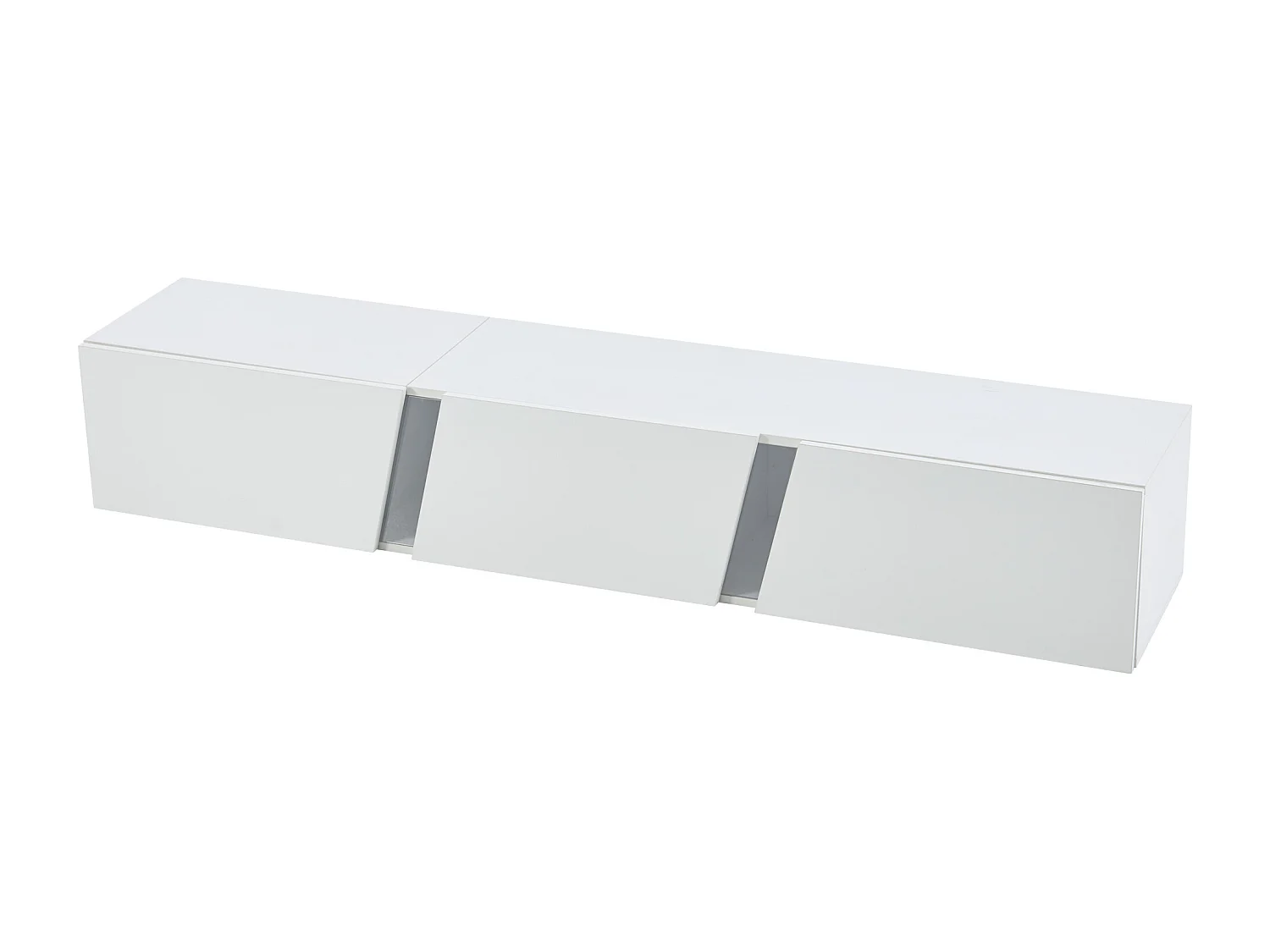 Meuble TV 180x35x30 cm  LED salon avec 3 portes et rangement - bois - blanc