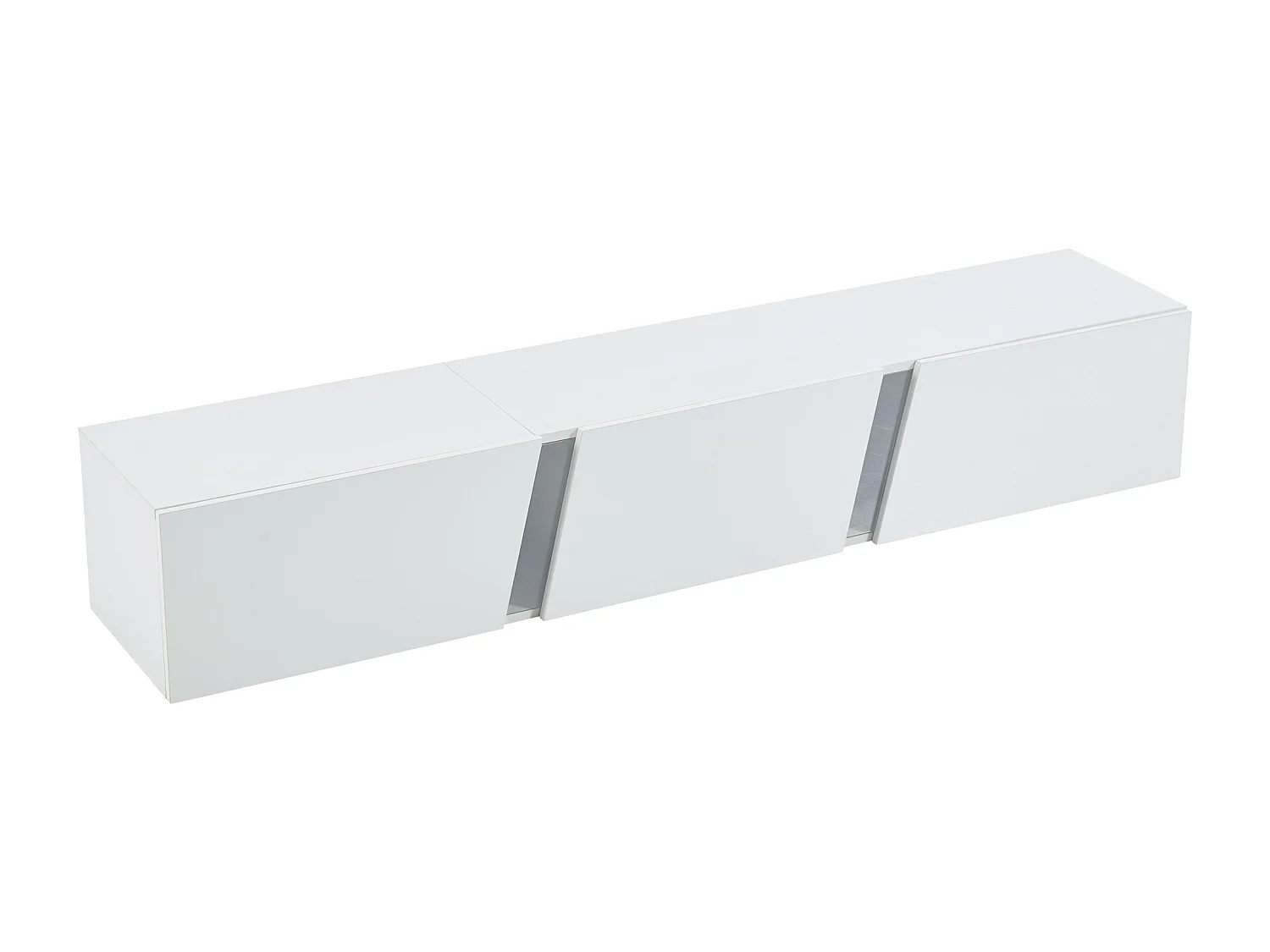 Meuble TV 180x35x30 cm  LED salon avec 3 portes et rangement - bois - blanc