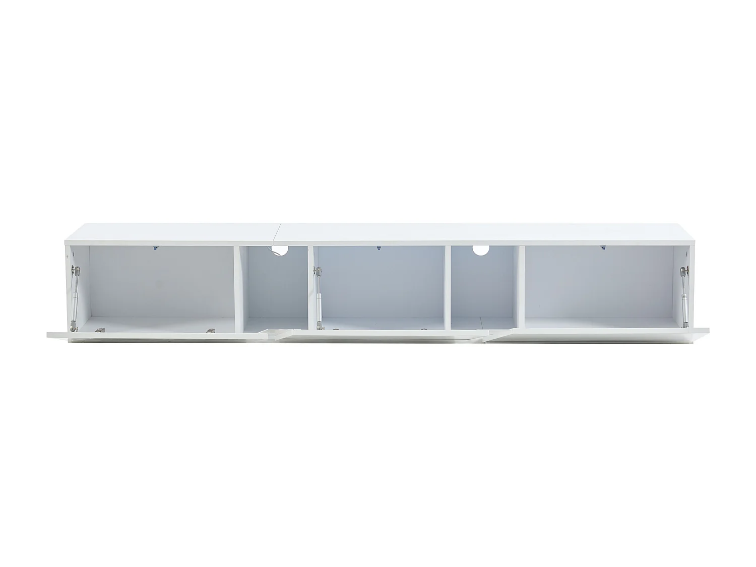 Meuble TV 180x35x30 cm  LED salon avec 3 portes et rangement - bois - blanc