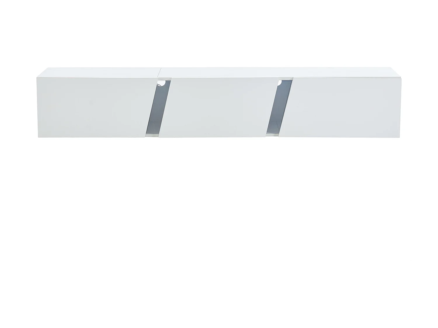 Meuble TV mural 180x35x30 cm, LED contrôlée par application, 3 portes abattantes, panneau de particules blanc