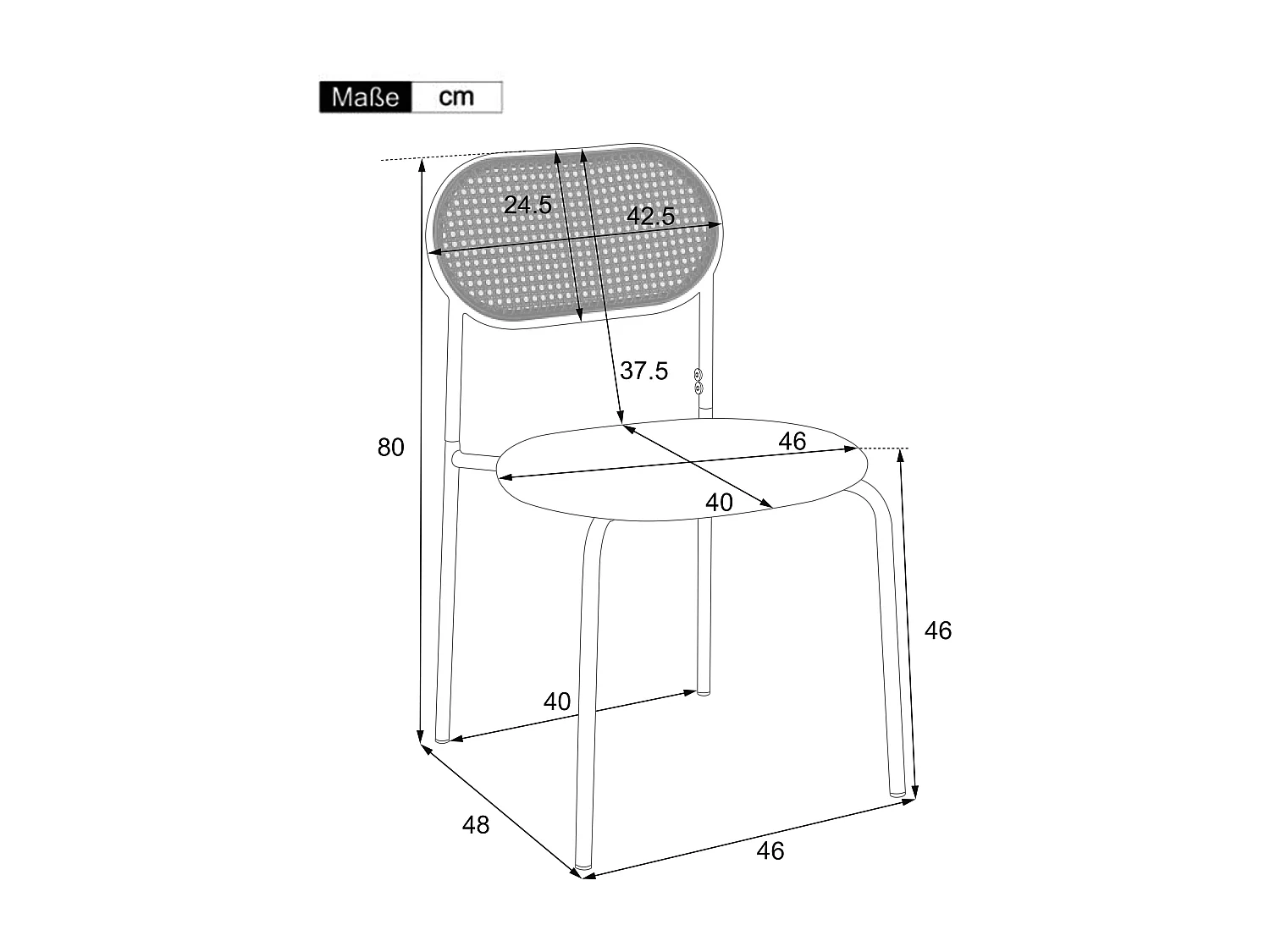 Lot de 4 chaises de salle à manger, dossier ovale en rotin naturel, assise en PU marron, pieds en métal