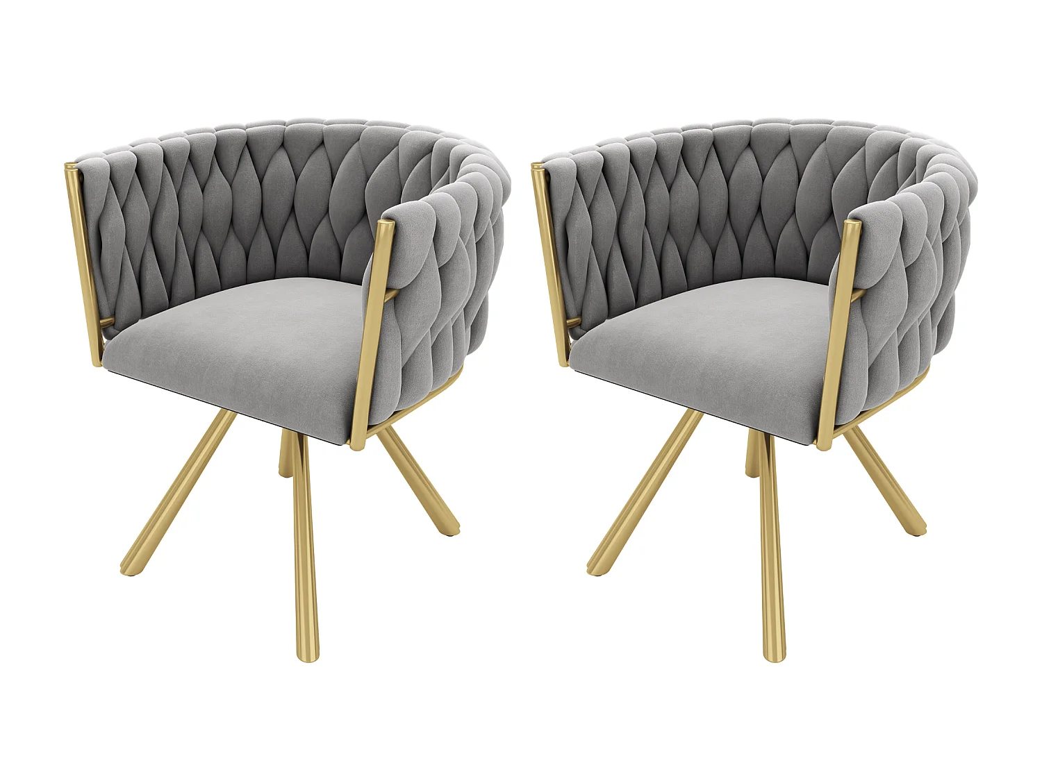 Lot de 2 chaises à manger en velours rotative avec accoudoirs et dossier - pieds en métal doré - gris