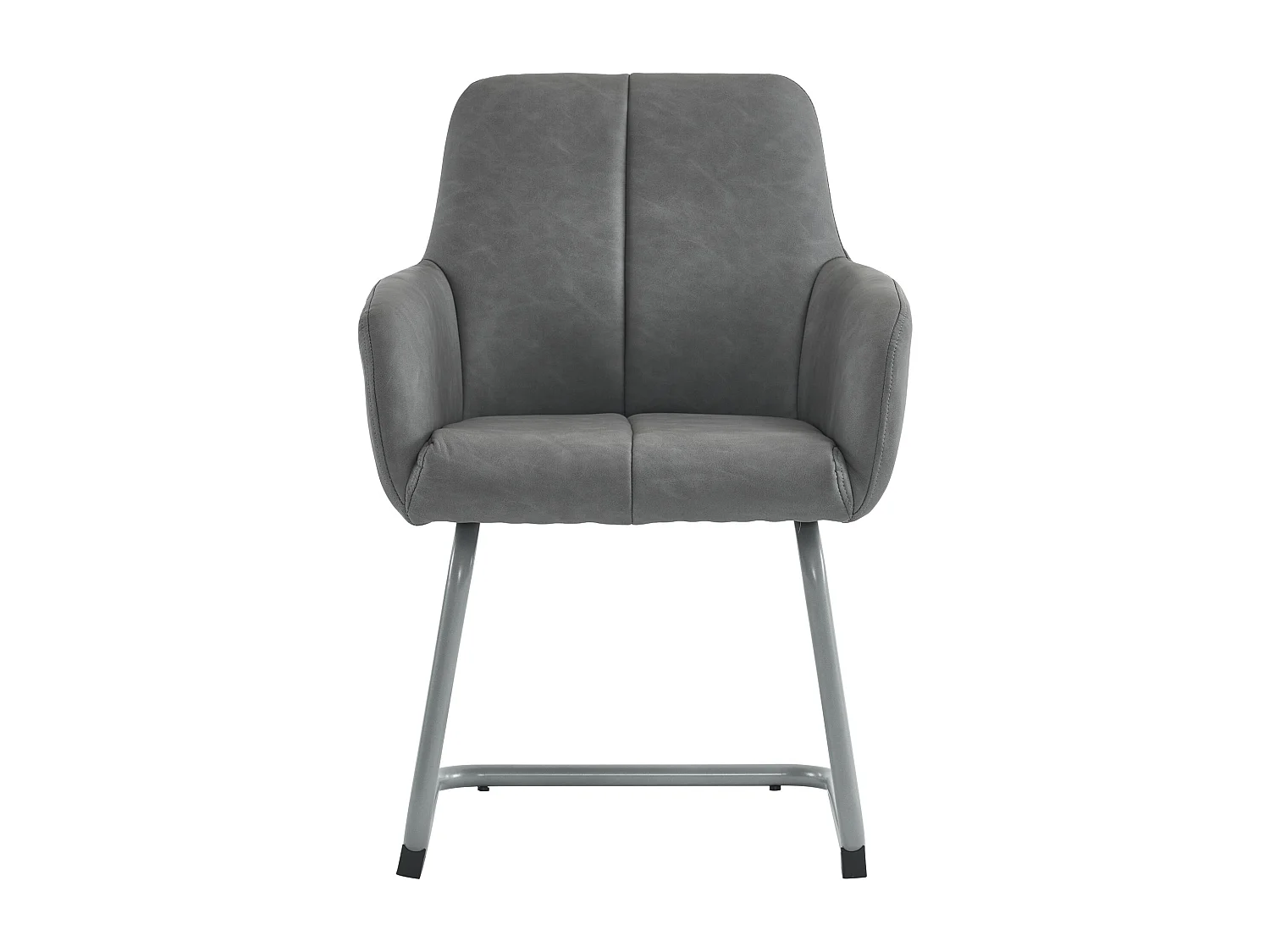 Lot de 2 chaises à manger en similicuir avec accoudoirs et dossier - pieds en métal arqués - gris