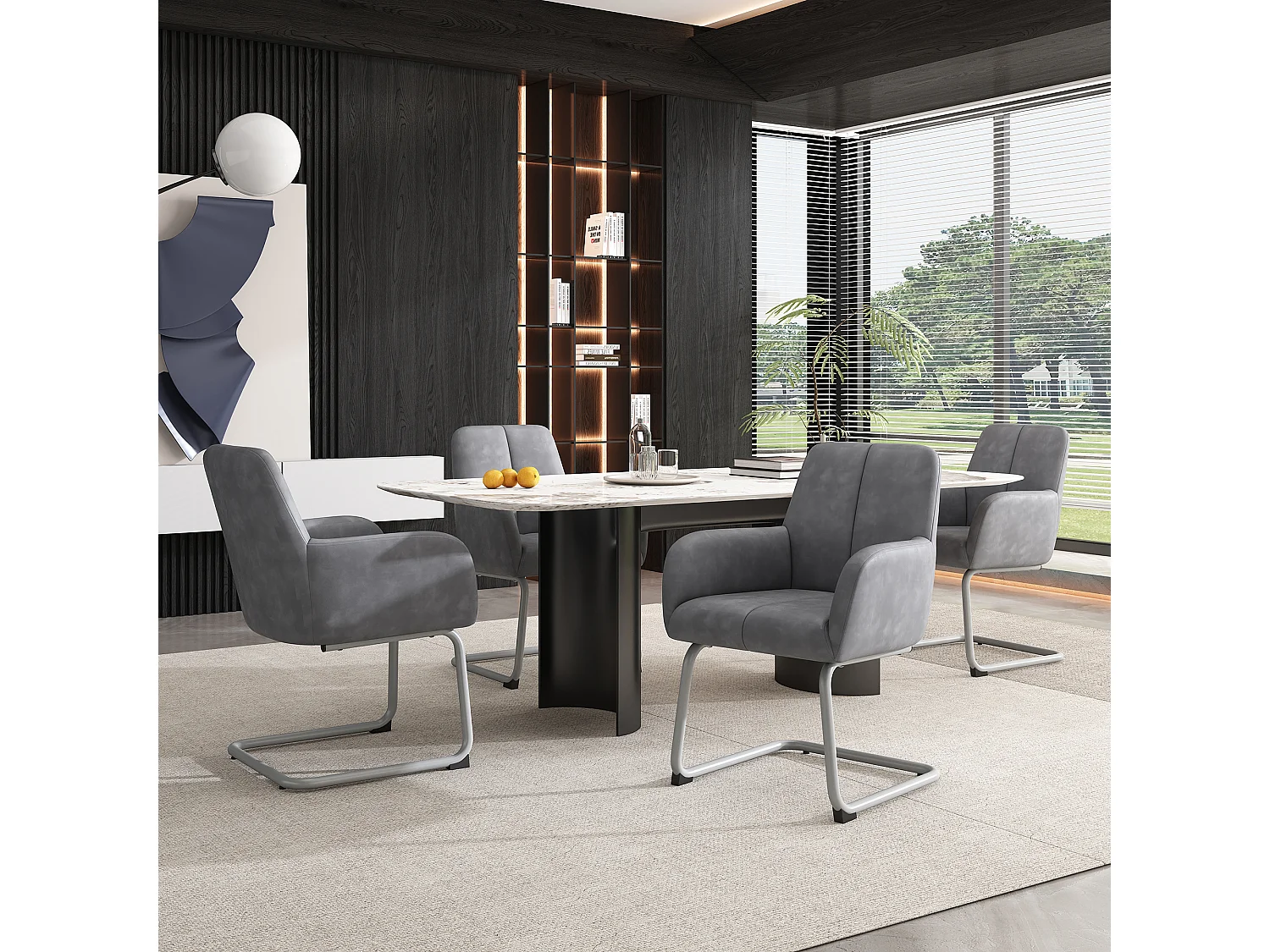 Lot de 2 chaises de salle à manger, design ergonomique avec accoudoirs intégrés, pieds courbés en acier, cuir microfibre gris