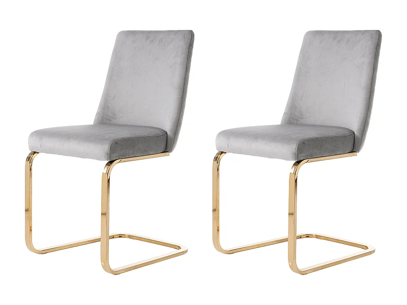 Lot de 2 chaises à manger en velours avec dossier - pieds en métal doré - gris
