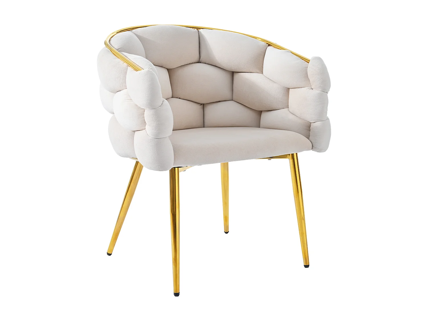 Chaise de salle à manger en velours, dossier doré, soutien en mousse, pieds avant réglables, beige