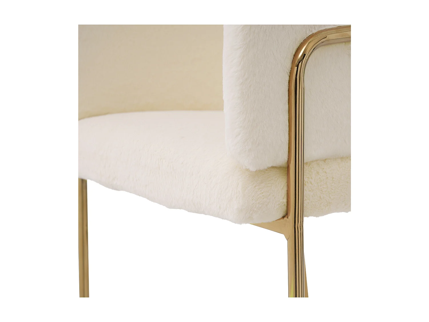 Fauteuil de loisirs en fausse fourrure beige, assise confortable, 4 pieds en métal, style luxe léger