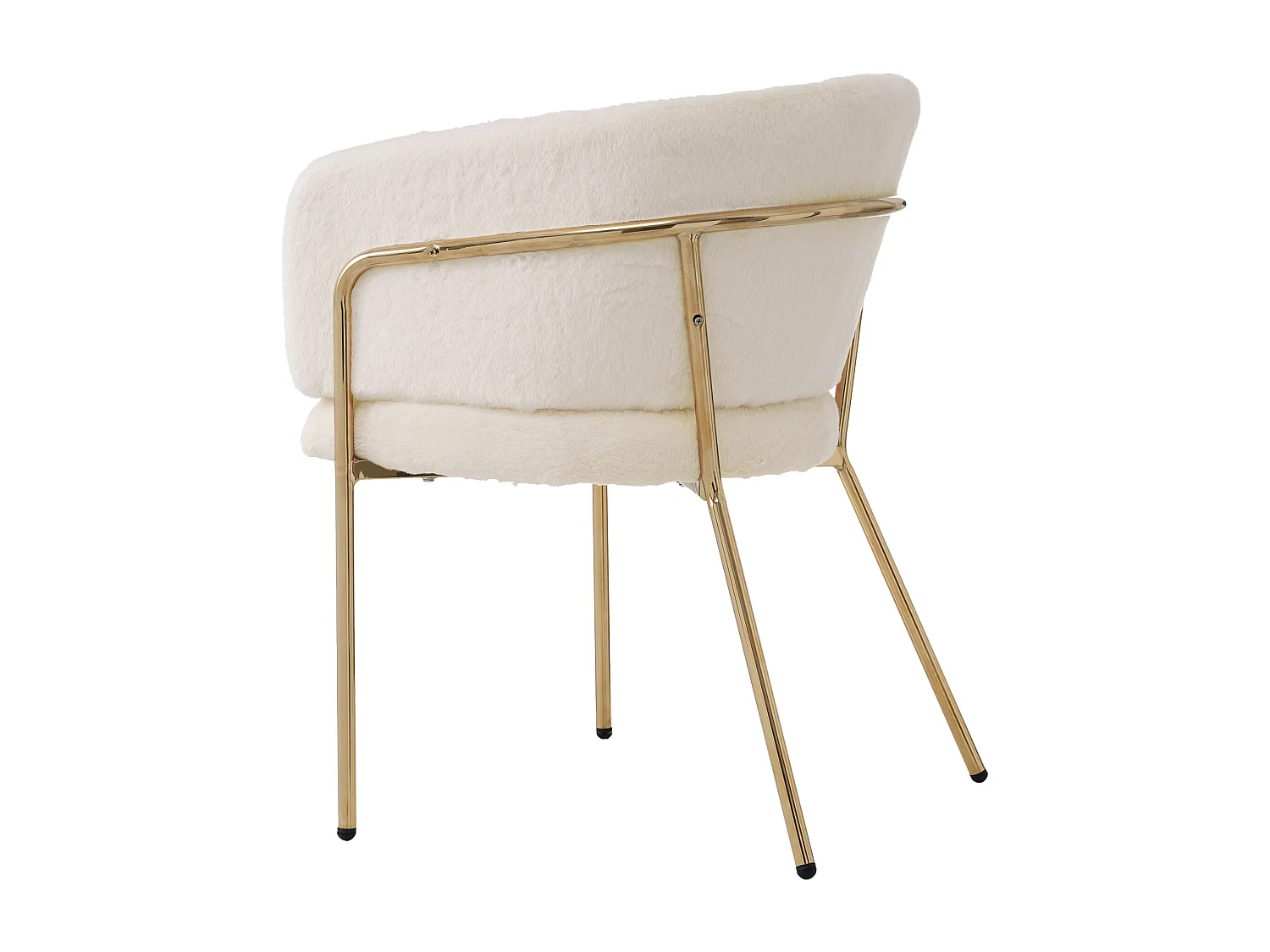 Fauteuil de loisirs en fausse fourrure beige, assise confortable, 4 pieds en métal, style luxe léger