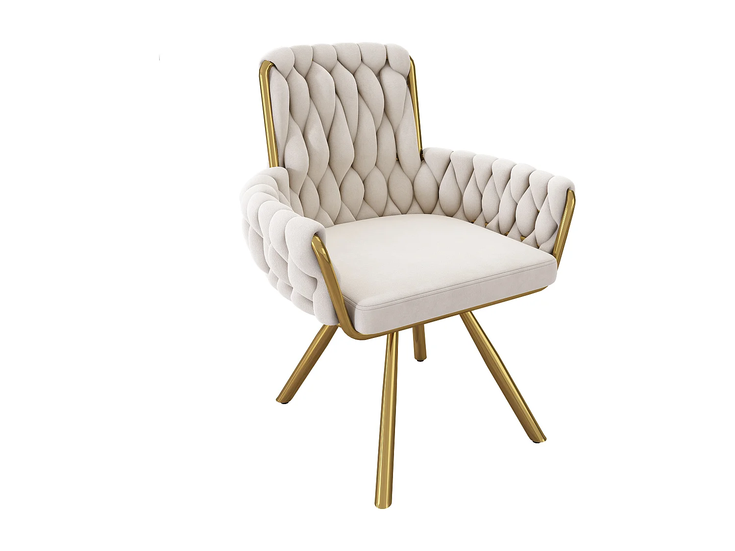 Lot de 2 chaises de salle à manger pivotantes en velours beige, dossier haut, accoudoirs, pieds en métal