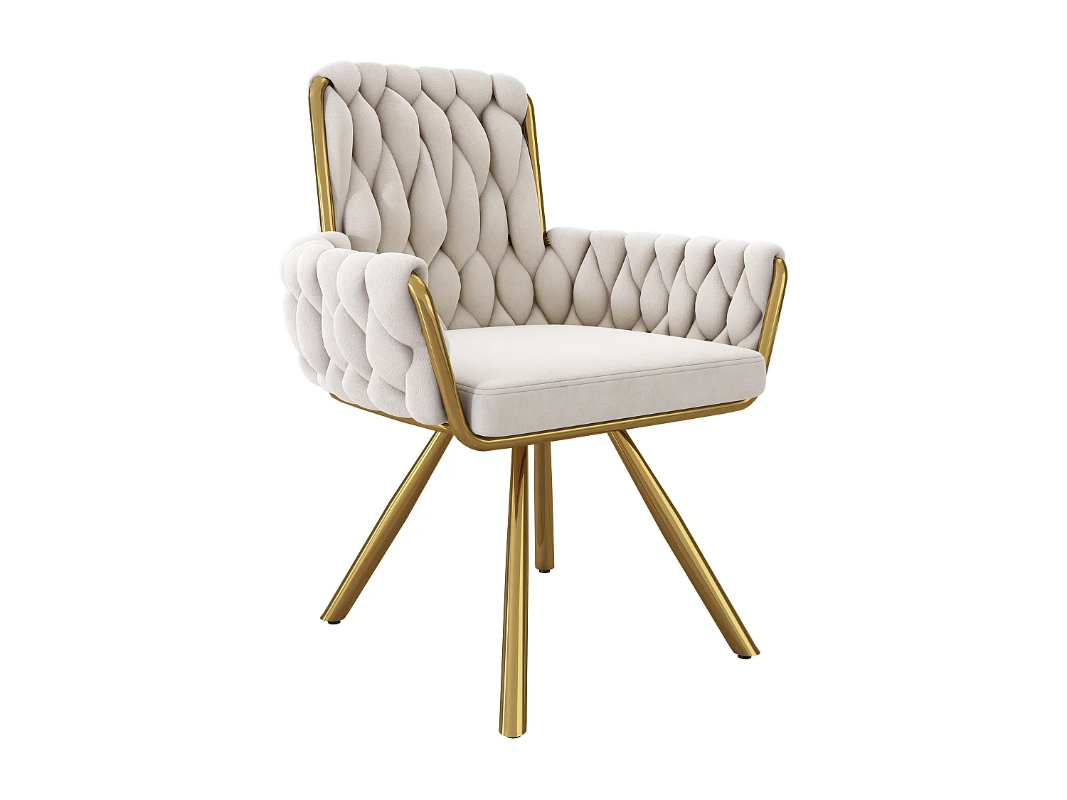 Lot de 2 chaises de salle à manger pivotantes en velours beige, dossier haut, accoudoirs, pieds en métal