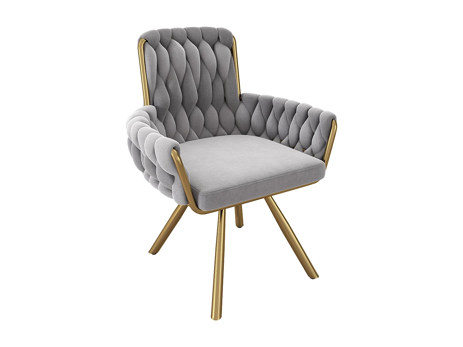 Lot de 2 chaises de salle à manger pivotantes, dossier haut et accoudoirs, velours gris, pieds en métal