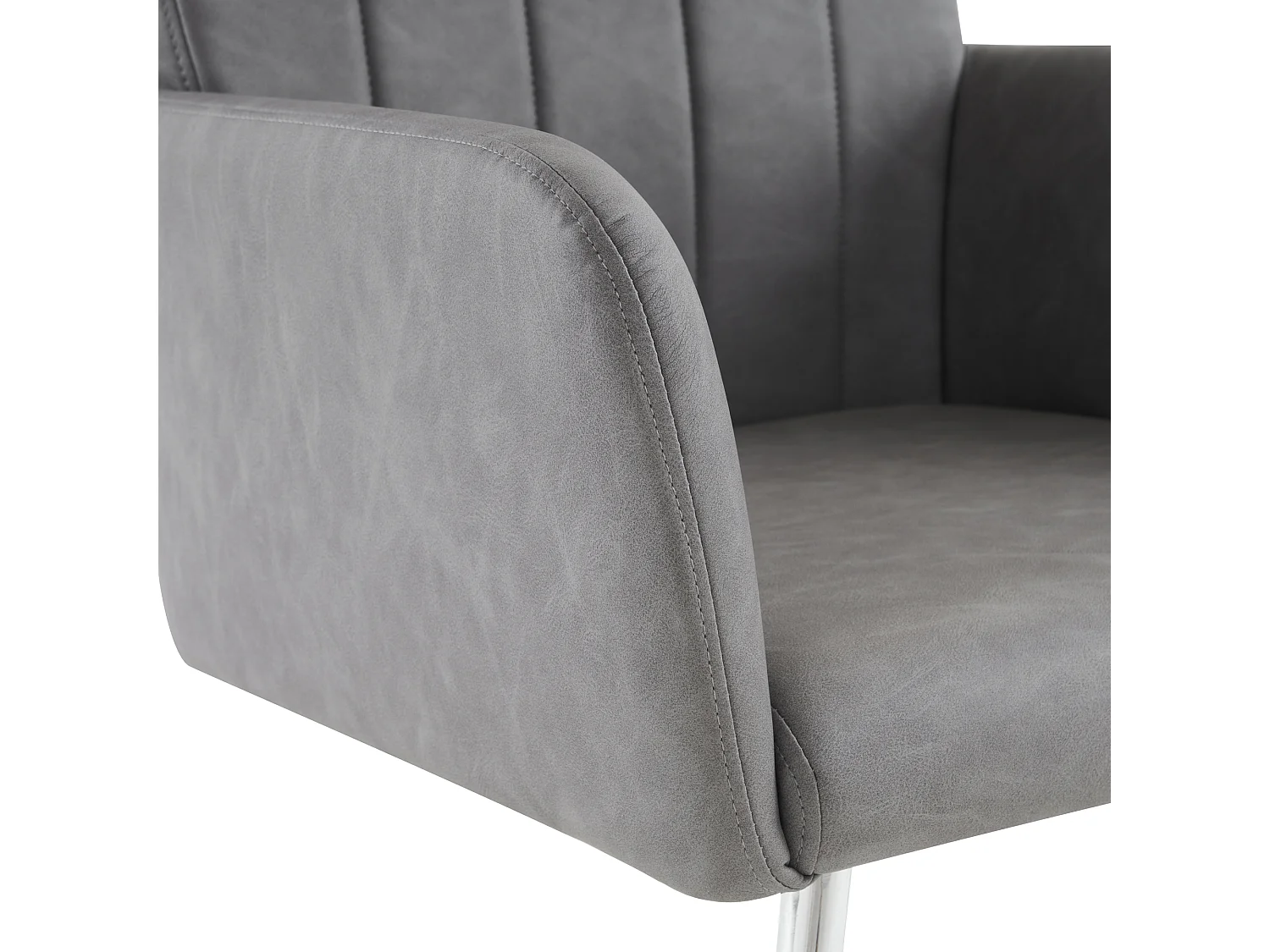 Lot de 2 chaises en similicuir avec accoudoirs et dossier - pieds en métal - gris